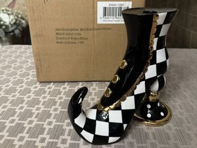 MacKenzie-Childs Mod Boot Candle Holder Courtley Check