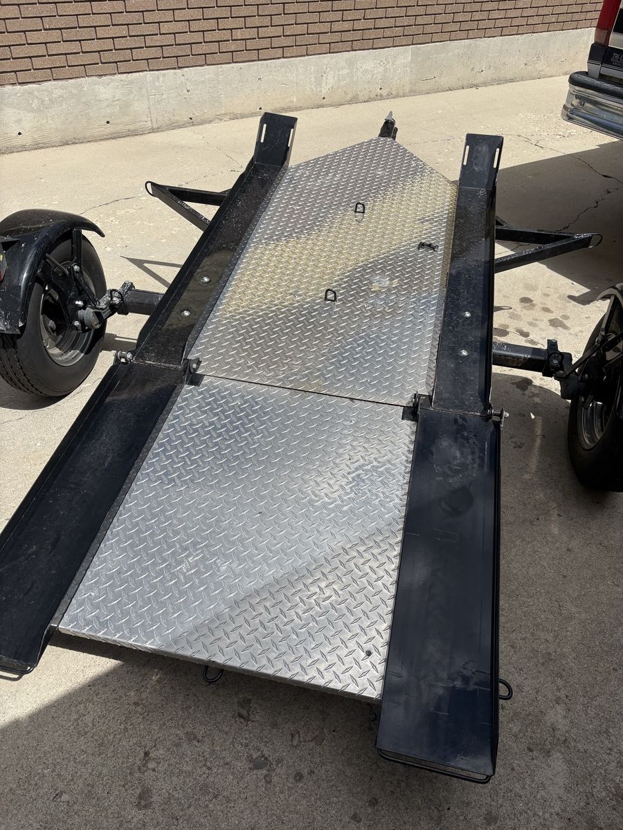 Foldable Motorcycle Trailer with Diamond Plate Deck and Spare Tire