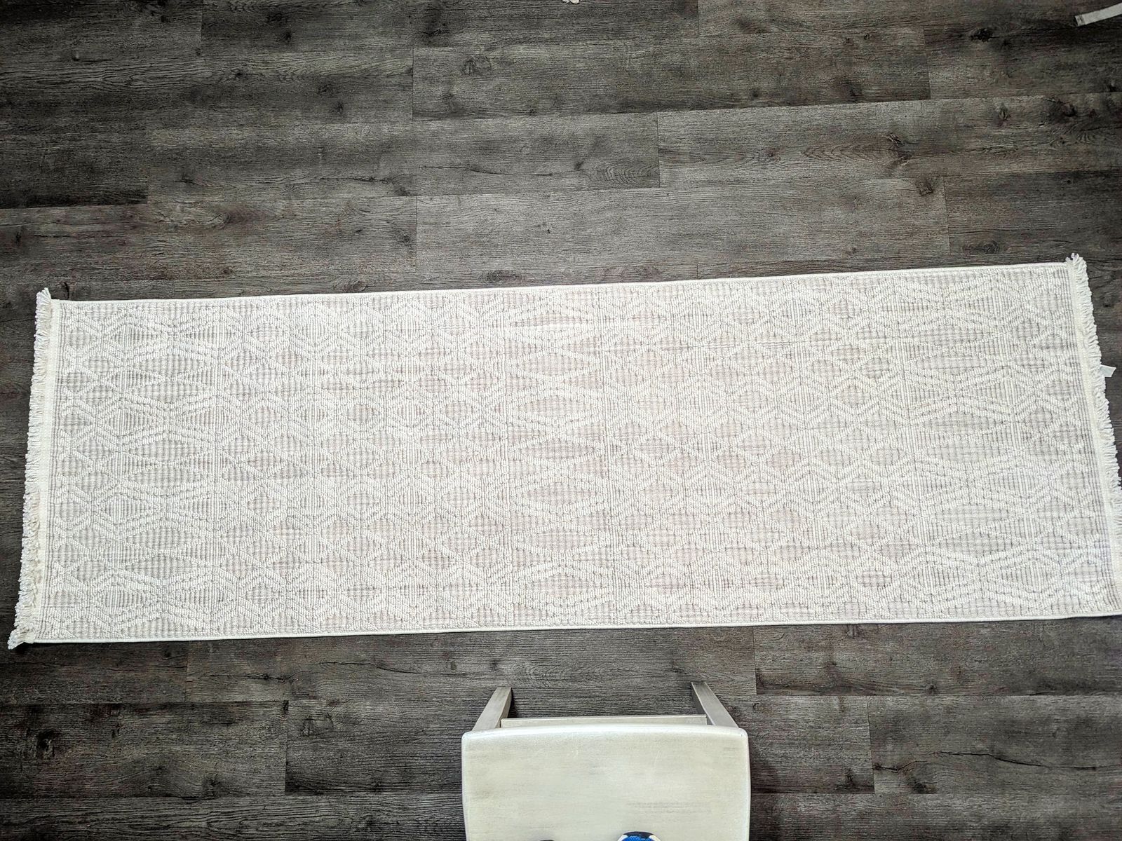 Cream Boho Farmhouse Runner Rug – Neutral Textured Tribal Design | Soft Ivory Hallway Rug  2 1/2' x 7 1/2'