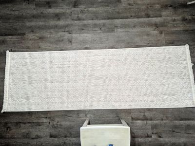 Cream Boho Farmhouse Runner Rug – Neutral Textured Tribal Design | Soft Ivory Hallway Rug 2 1/2' x 7 1/2'