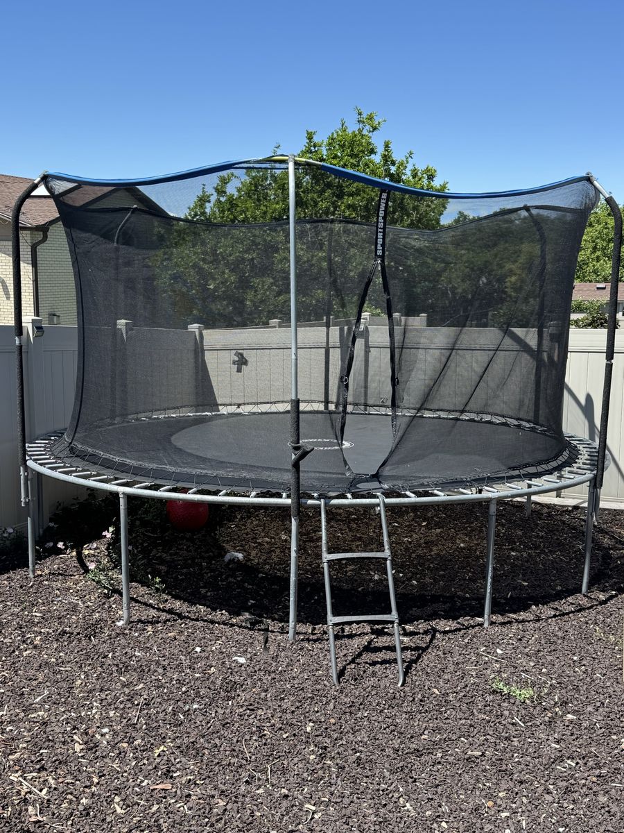 Trampoline with ladder and safety net