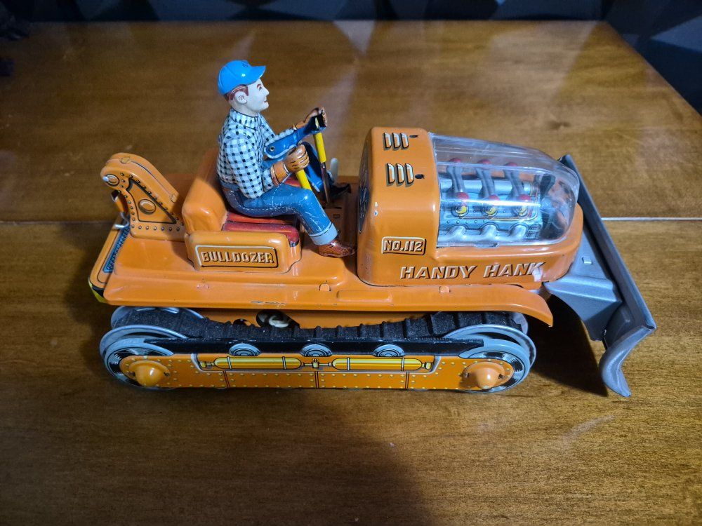 1960’s TN Japan Battery-Operated Tin Litho Handy Hank No. 112 Bulldozer. Good Condition!