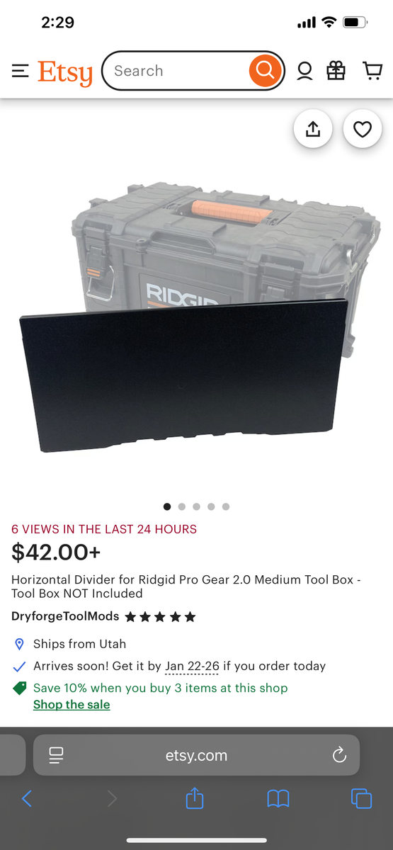 Horizontal divider for Ridgid Pro gear 2.0 medium tool box