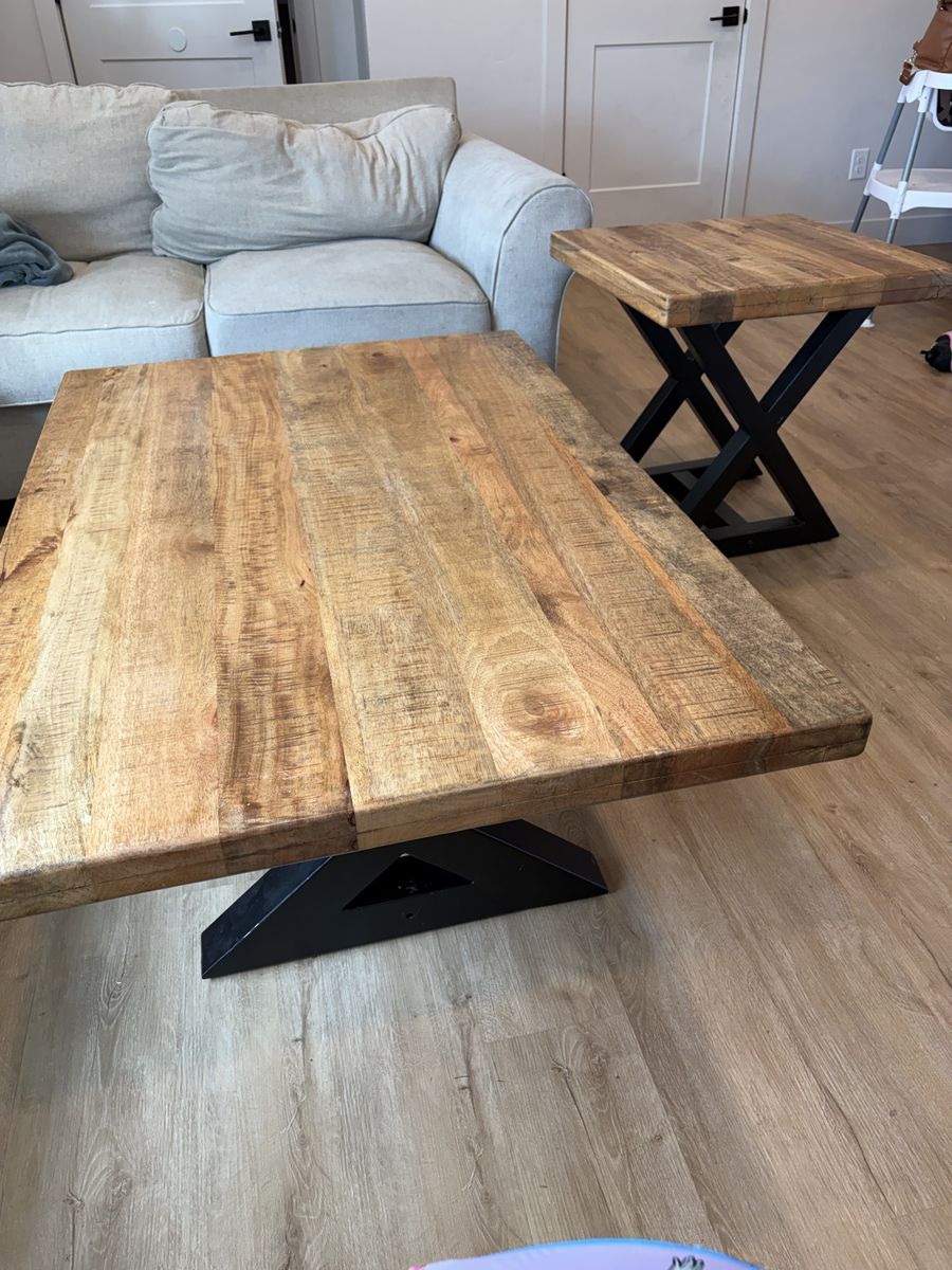 Industrial Wood and Black Metal Coffee Table