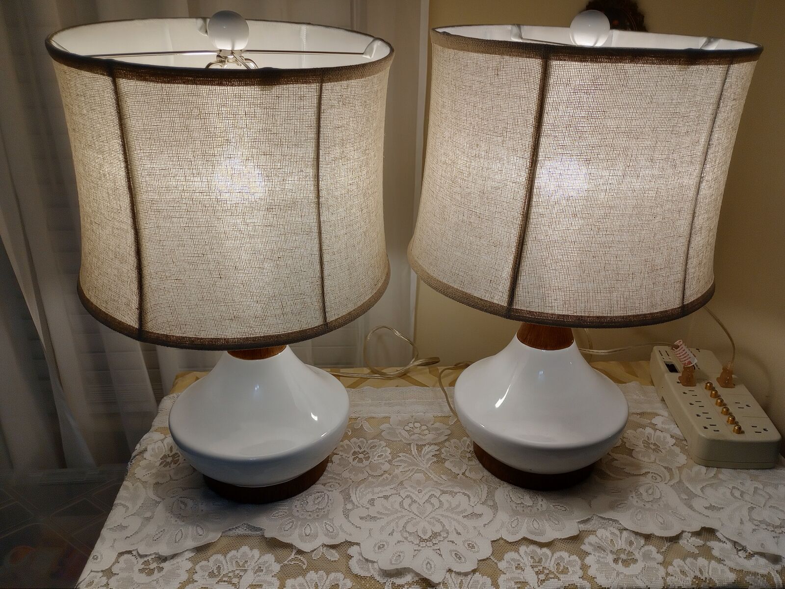 Two Lamps Ceramic Table Round Fabric Shade in Excellent Condition