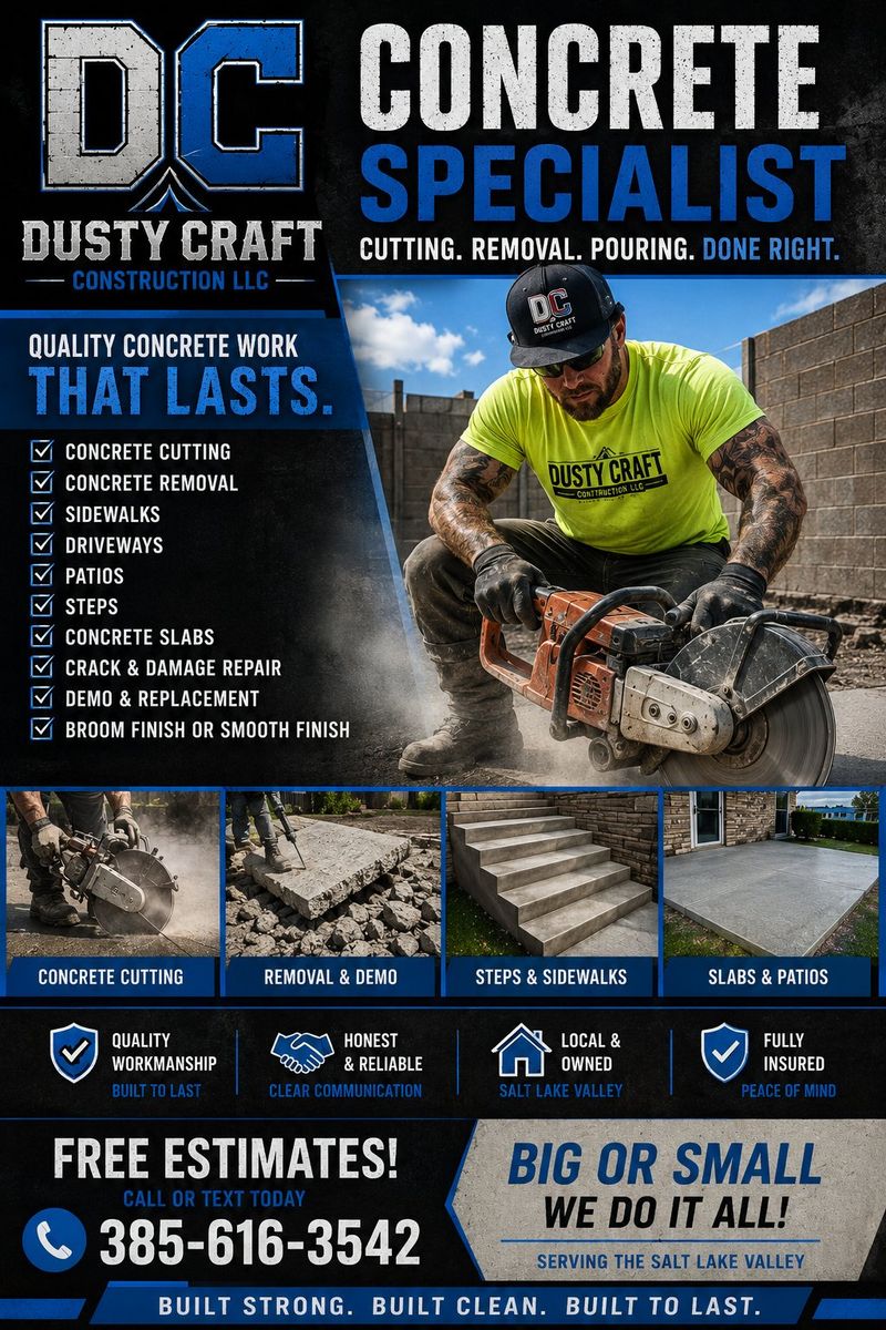 Concrete Repair • Cutting • Driveways • Patios >Pavers