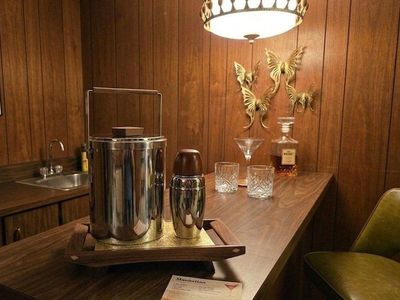 Mid-Century MCM Kromex Barware Set - Ice Bucket, Shaker, Electric Tray & Butterfly Wall Decor