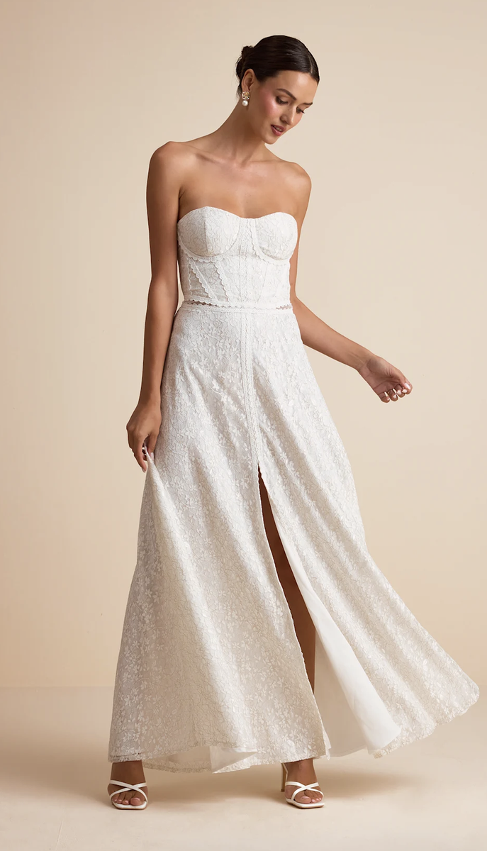 Lulus Eldoria White Lace Strapless Bustier Maxi Dress - Size XS