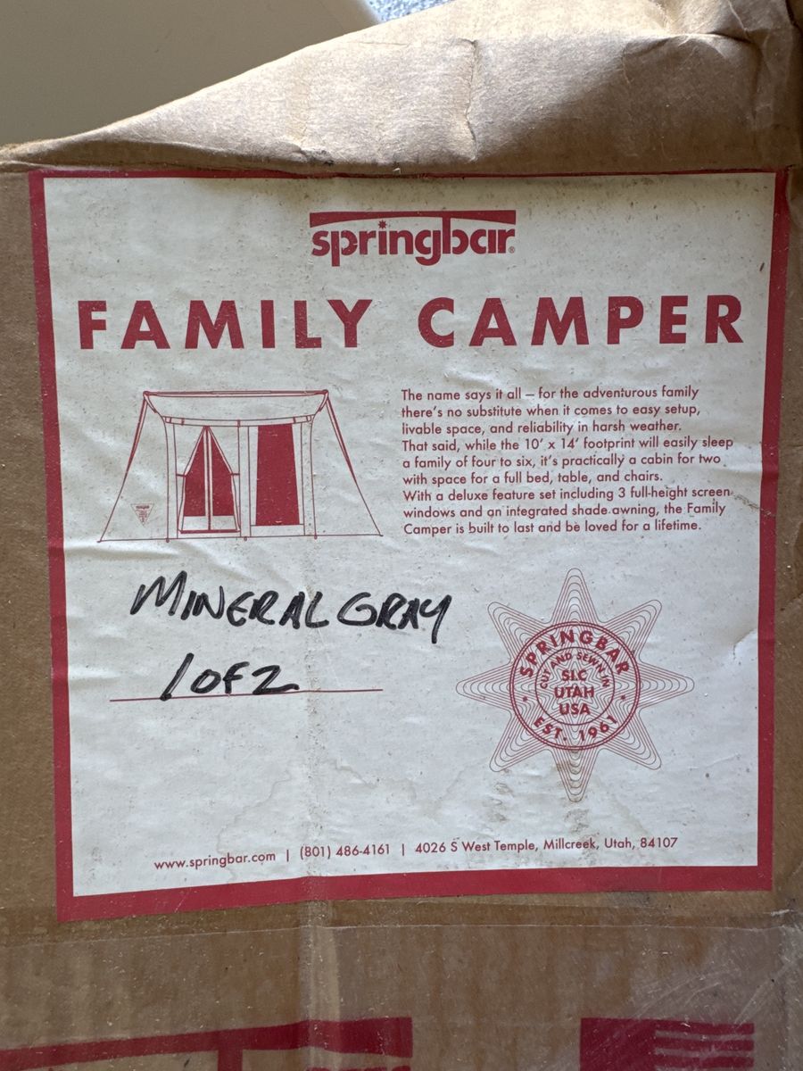 Spring bar, Family camper tent mineral Gray brand new
