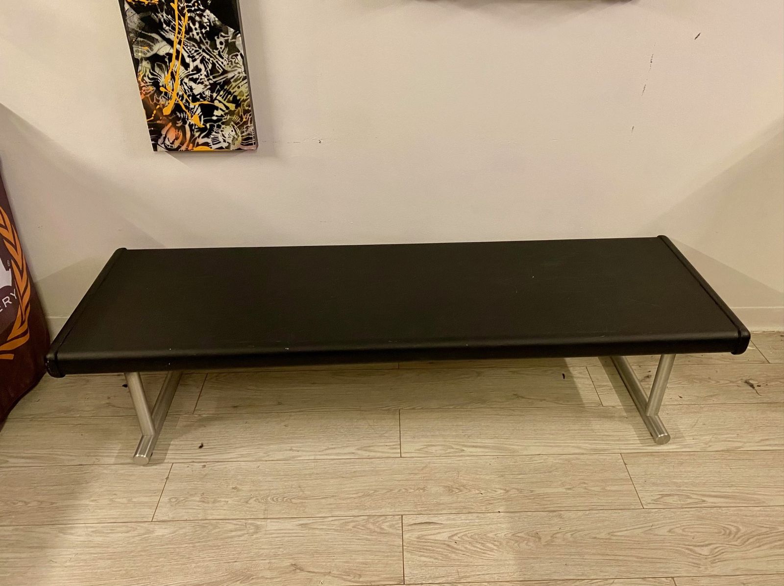 Modern Heavy-Duty Wood Bench – Black Top w/ Metal Legs