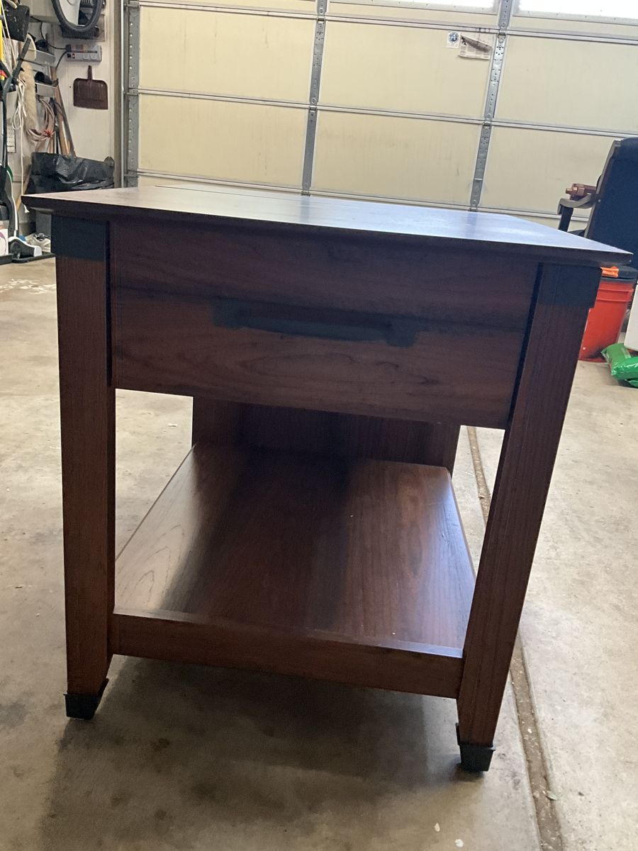 Dark Wood End Table with Drawer & Shelf, Storage Side Table