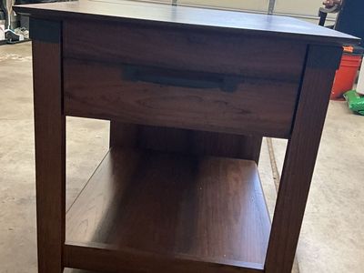 Dark Wood End Table with Drawer & Shelf, Storage Side Table