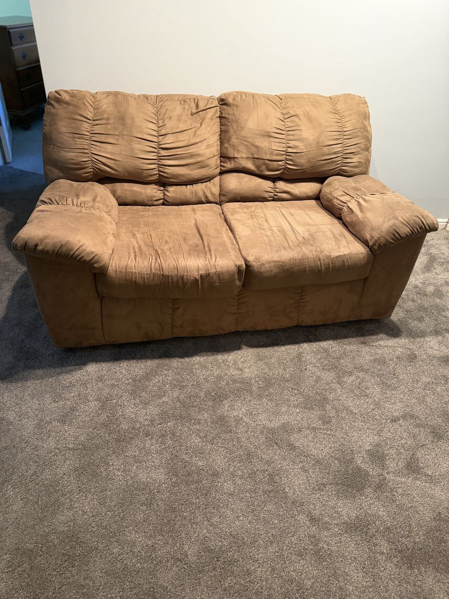 Brown Suede Loveseat - Comfortable Two-Seater Sofa