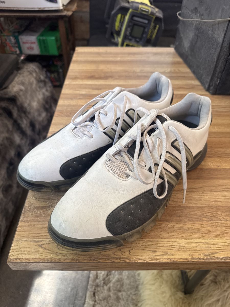 Adidas adiPURE Golf Shoes Men's White/Black Spiked Cleats