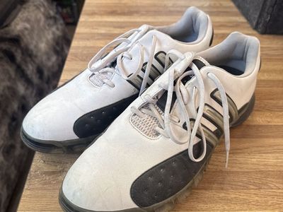 Adidas adiPURE Golf Shoes Men's White/Black Spiked Cleats