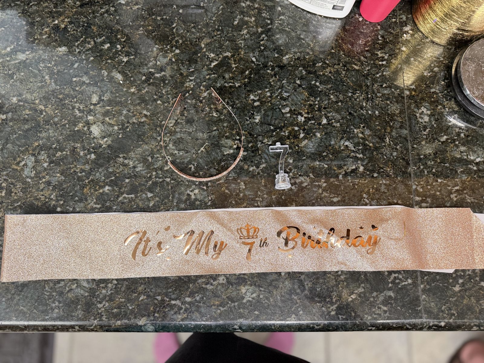 Rose Gold 7th Birthday Headband Tiara, Sash & Light-Up Number 7 Set