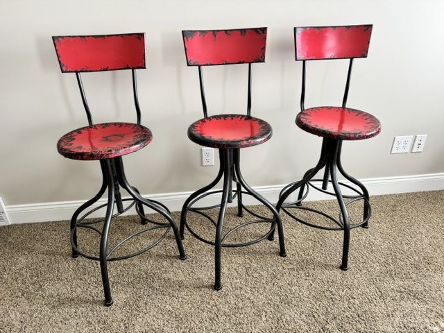 3 Distressed Barstools - Adjustable Height - Durable Metal