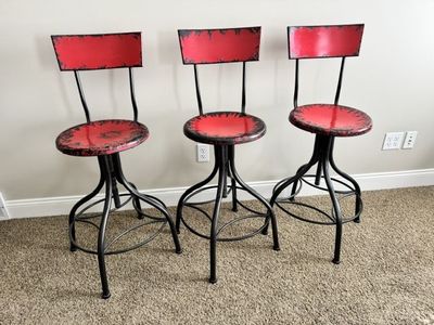 3 Distressed Barstools - Adjustable Height - Durable Metal