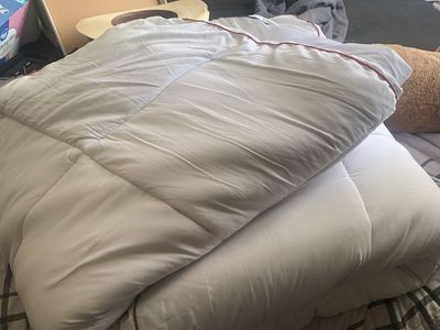 Homemate King Size Comforter Set - White Polyester with Red Trim, Machine Washable
