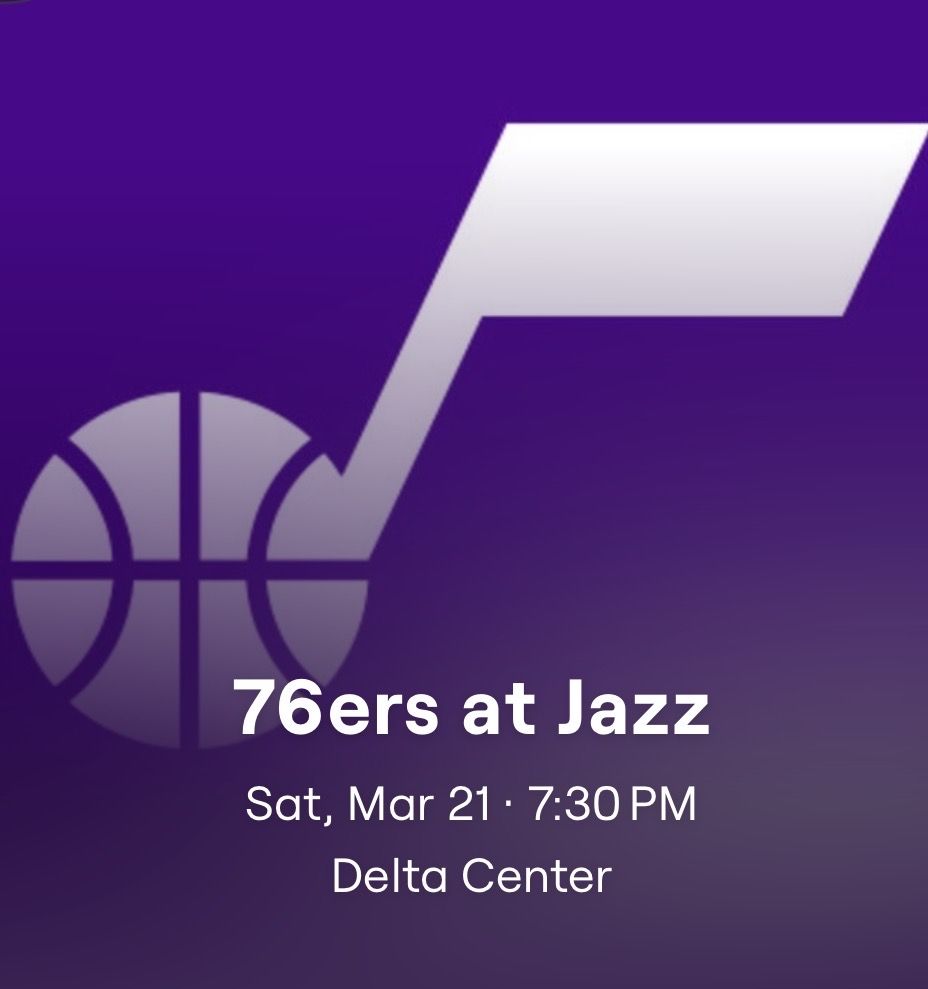 Jazz Vs Sixers - 2tix - 3/21 - ROW E - F&B incl.