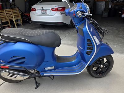 2021 Vespa GTS 300 Scooter - Blue, 1850 Miles, Upgraded Shock, Racks, Crash Cage, Windshield