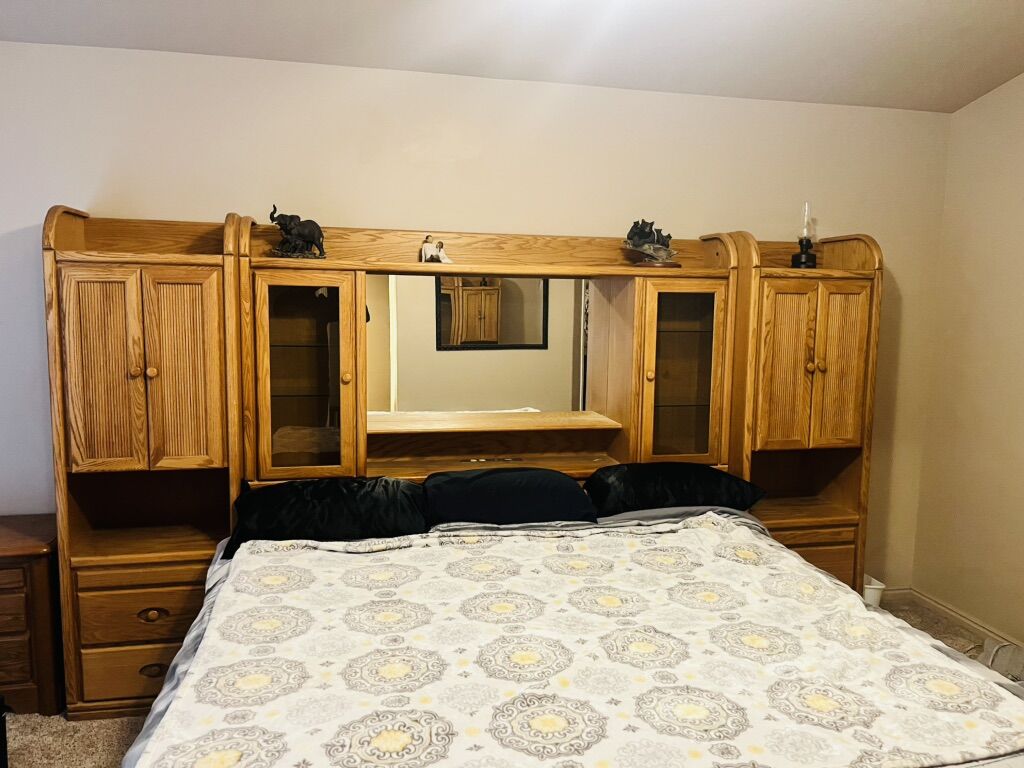 Large Bed Headboard and with Dresser cabinets
