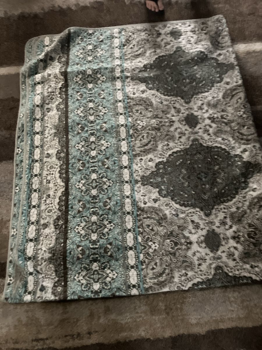 Bohemian Teal & Gray Paisley Quilted Throw Blanket - Soft & Reversible king/California king