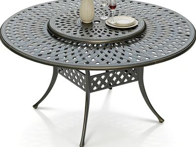 61 Inch Cast Aluminum Round Outdoor Dining Table with Lazy Susan - NEW! MSRP $699