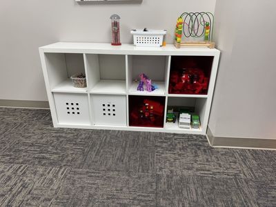 White Cube Storage Shelf Unit - 8 Cubbies with 2 White & 2 Red Bins, Ideal for Organizing Toys & Books