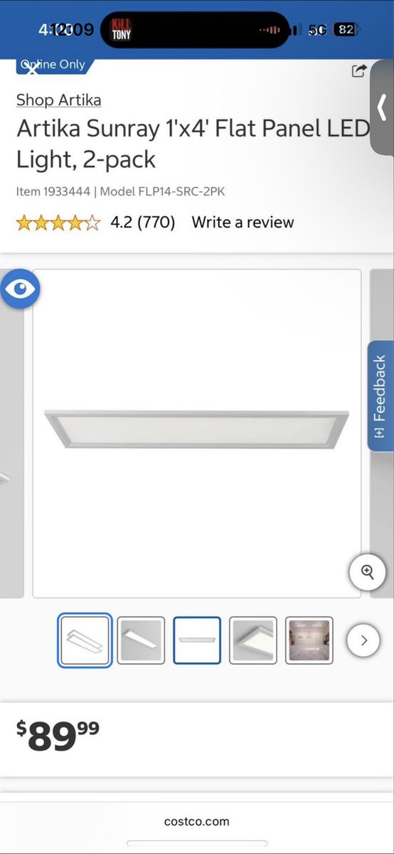 Artika Sunray 1'x4' Flat Panel LED Light - 18 available