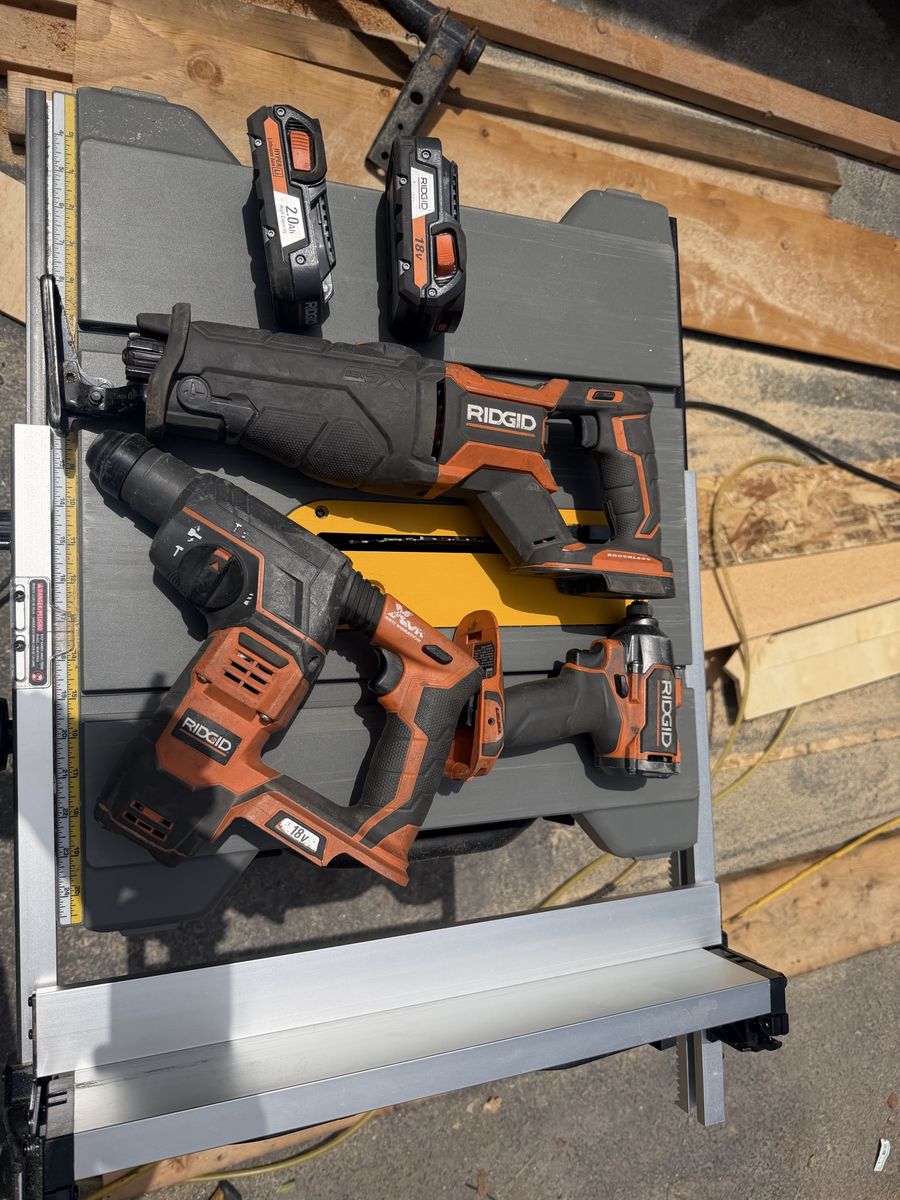 RIDGID 18V Cordless Power Tool Combo Kit - Reciprocating Saw, Hammer Drill, Impact Driver, 2 Batteries