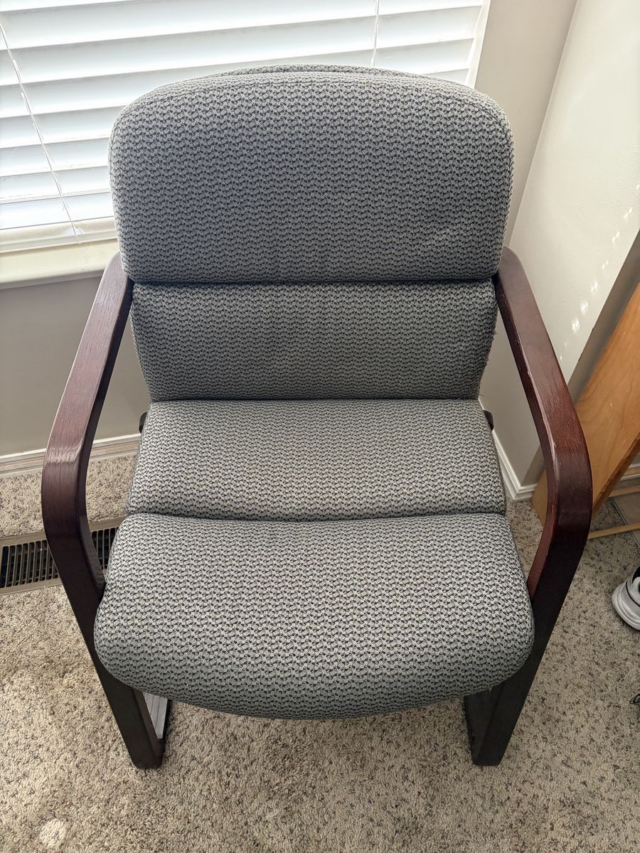 Gray Upholstered Arm Chair with Wood Frame - Office/Guest Seating