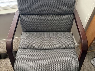 Gray Upholstered Arm Chair with Wood Frame - Office/Guest Seating