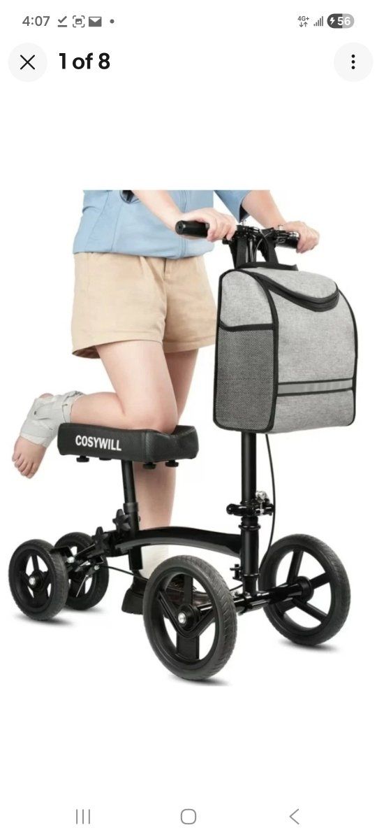 COSYWILL Adjustable Knee Scooter Walker with Bag - Black/Grey/pink