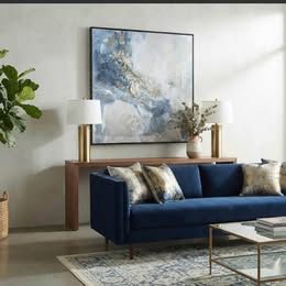 NEW 40x40 Modern Abstract Minimalist Blue White Gold Canvas Framed
