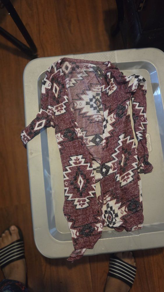 Justice Girl's Red Aztec Print Open Cardigan - Size Small