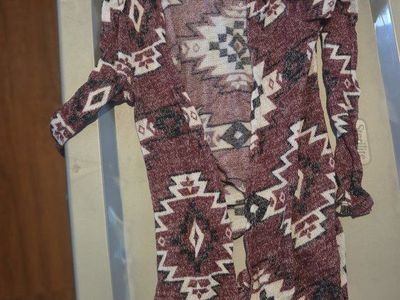 Justice Girl's Red Aztec Print Open Cardigan - Size Small