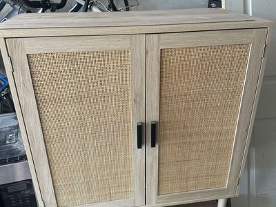 Light Wood Accent Cabinet with Rattan Doors and Interior Shelf