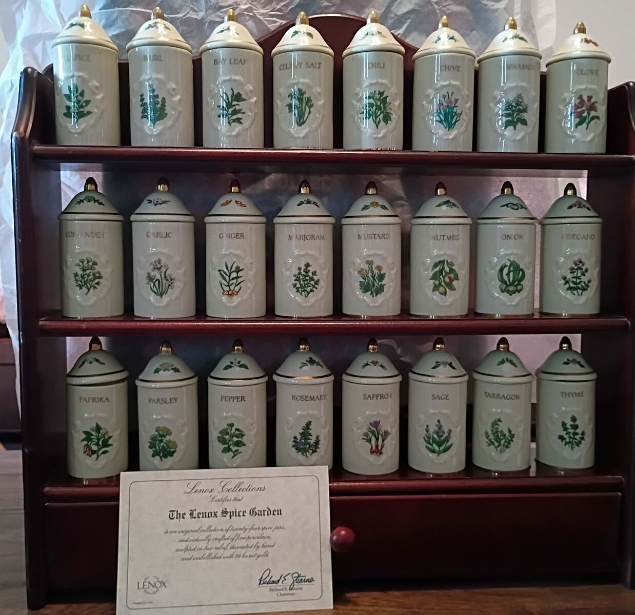 VINTAGE 1992 The Lenox Spice Garden fine Porcelain complete set with certificate and rack