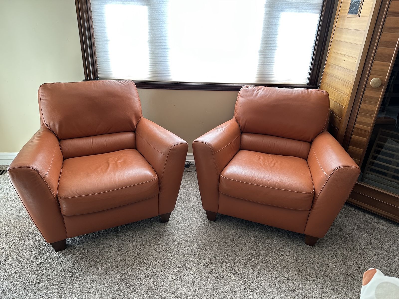 Matching Genuine Leather Armchairs - Terracotta / Tan
