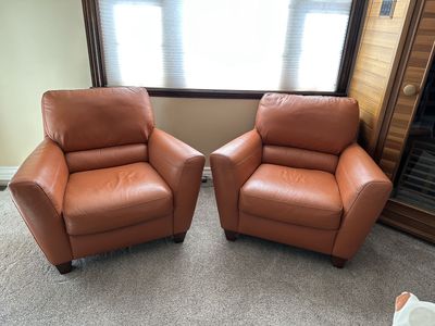 Matching Genuine Leather Armchairs - Terracotta / Tan
