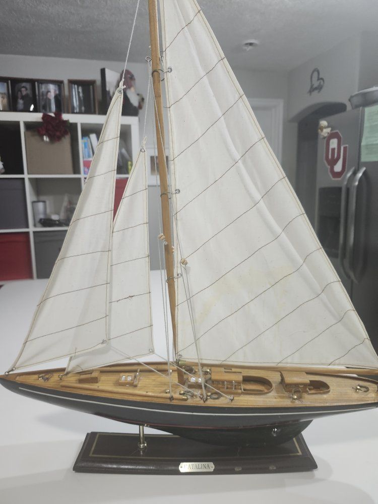 Vintage "Catalina" Wooden Sailboat Model - Handcrafted Nautical Decor - Used