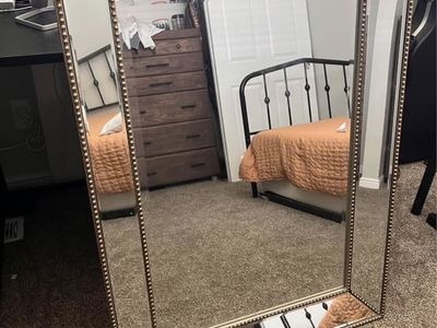 Decorative Beaded Edge Wall Mirror, Large Rectangular Accent Mirror