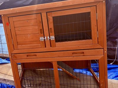 Wooden 2-Story Small Animal Hutch with Ramp, Indoor/Outdoor Pet Cage