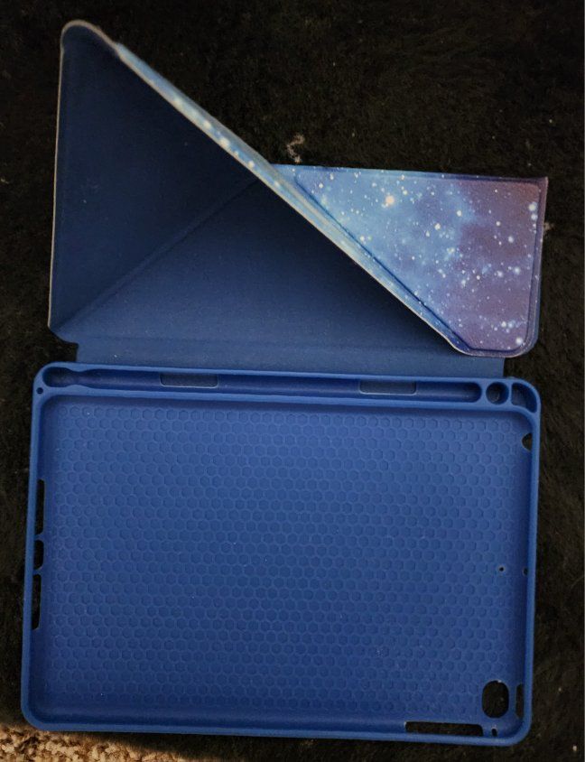 iPad Mini 5th Generation Case - Blue/Galaxy Print, Trifold Stand, Pencil Holder