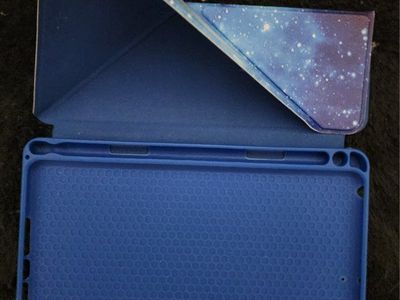 iPad Mini 5th Generation Case - Blue/Galaxy Print, Trifold Stand, Pencil Holder