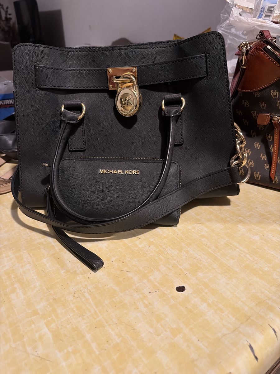 Michael Kors Black Saffiano Leather Handbag with Lock Detail