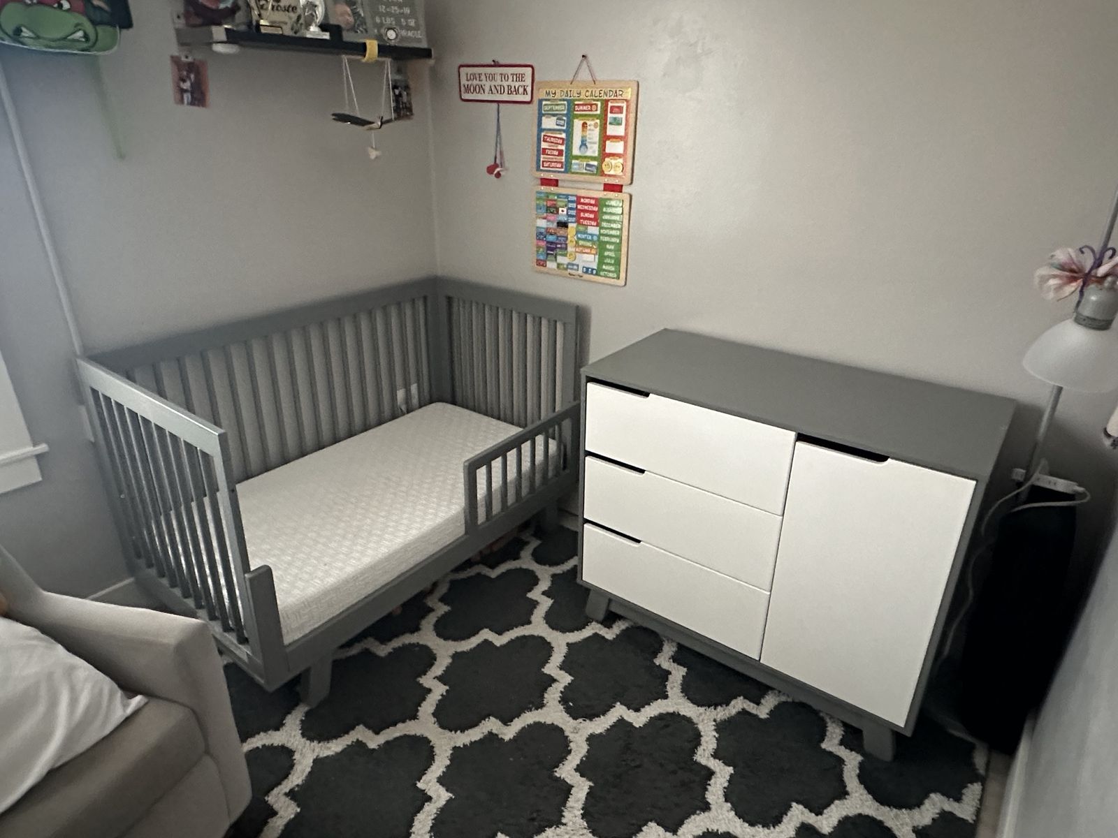 Babyletto Hudson 3-in-1 Crib + Dresser/Changer Set (Mattress Included) Grey/White