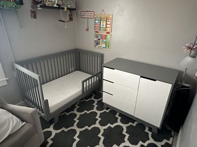 Babyletto Hudson 3-in-1 Crib + Dresser/Changer Set (Mattress Included) Grey/White