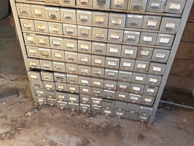 Vintage Metal 72-Drawer Parts Cabinet (35"x35")